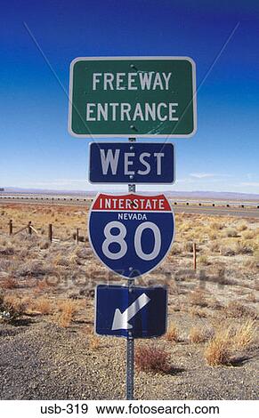 Stock Photo - Freeway Sign in Nevada Desert USA. Fotosearch