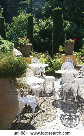 Garden Furniture and Patio Portmeirion Wales UK View Large Photo Image Stock Image - Garden Furniture and Patio Portmeirion Wales UK. Fotosearch