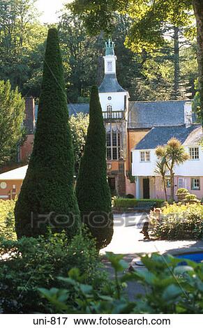 Stock Photo - Gardens and Hercules Hall Portmeirion Wales UK. Fotosearch