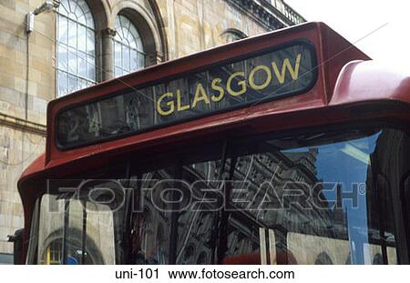 Stock Image - Glasgow Sign on Bus Scotland. Fotosearch