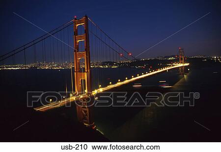 Golden Gate Bridge at Night San Francisco USA View Large Photo Image Stock Image - Golden Gate Bridge at Night San Francisco USA. Fotosearch