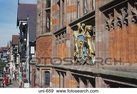 Gothic Facade and City Crest Chester UK View Large Photo Image Stock Photo - Gothic Facade and City Crest Chester UK. Fotosearch