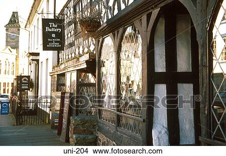 High Street with Old Shops Welshpool Wales View Large Photo Image Picture - High Street with Old Shops Welshpool Wales. Fotosearch