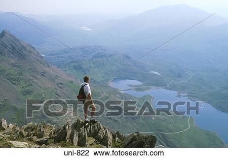 Hiker Admiring the View Snowdonia National Park Wales UK View Large Photo Image Stock Image - Hiker Admiring the View Snowdonia National Park Wales UK. Fotosearch