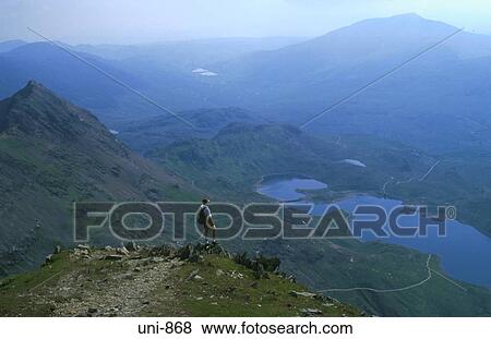 Hiker Admiring the View Snowdonia National Park Wales UK View Large Photo Image Stock Photo - Hiker Admiring the View Snowdonia National Park Wales UK. Fotosearch