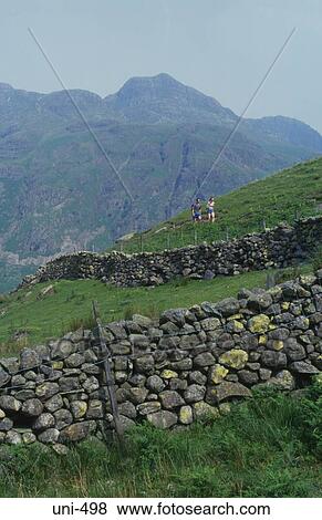 Hikers on Hillside Lake District UK View Large Photo Image Stock Photo - Hikers on Hillside Lake District UK. Fotosearch