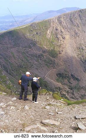 Hikers on Snowdon Snowdonia National Park Wales UK View Large Photo Image Stock Image - Hikers on Snowdon Snowdonia National Park Wales UK. Fotosearch