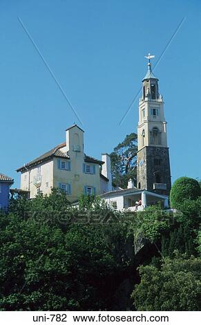 House and Bell Tower Portmeirion Wales UK View Large Photo Image Stock Image - House and Bell Tower Portmeirion Wales UK. Fotosearch