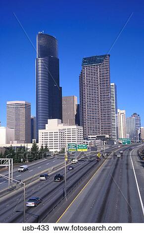 Interstate Highway by Skyscrapers Seattle USA View Large Photo Image Stock Image - Interstate Highway by Skyscrapers Seattle USA. Fotosearch