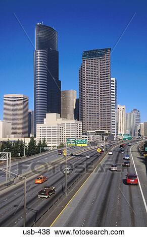 Interstate Highway by Skyscrapers Seattle USA View Large Photo Image Stock Photo - Interstate Highway by Skyscrapers Seattle USA. Fotosearch