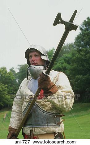 Man in Armour with War Hammer UK View Large Photo Image Stock Photo - Man in Armour with War Hammer UK. Fotosearch