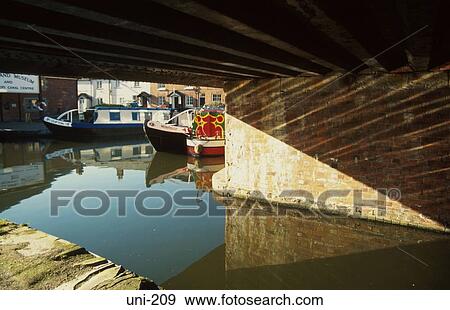 Narrowboats Viewed from Under Bridge Wales View Large Photo Image Stock Photo - Narrowboats Viewed from Under Bridge Wales. Fotosearch