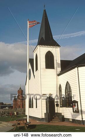 Norwegian Flag outside Church Cardiff Bay Wales UK View Large Photo Image Stock Photo - Norwegian Flag outside Church Cardiff Bay Wales UK. Fotosearch