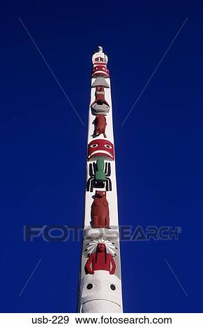 Stock Photo - Painted Totem Pole Olympia Washington State USA. Fotosearch