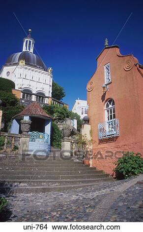 Pantheon Dome and Cottage Portmeirion Wales UK View Large Photo Image Picture - Pantheon Dome and Cottage Portmeirion Wales UK. Fotosearch