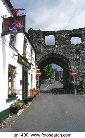 Pub and Town Wall Kidwelly Wales UK View Large Photo Image Stock Image - Pub and Town Wall Kidwelly Wales UK. Fotosearch