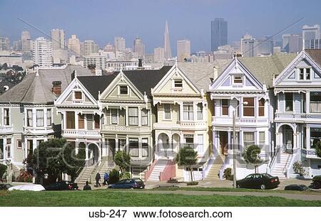 Row of Old Town Houses Alamo Park San Francisco USA View Large Photo Image Stock Photo - Row of Old Town Houses Alamo Park San Francisco USA. Fotosearch