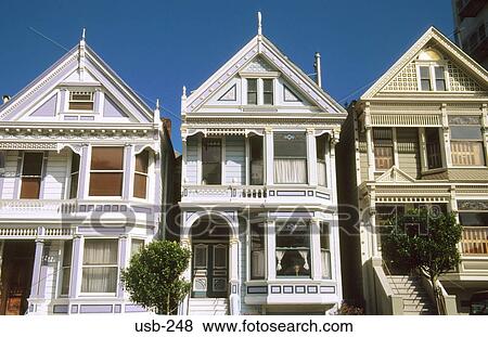 Row of Old Town Houses Alamo Park San Francisco USA View Large Photo Image Stock Photo - Row of Old Town Houses Alamo Park San Francisco USA. Fotosearch
