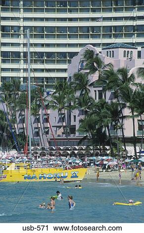 Stock Image - Royal Hawaiian Hotel Waikiki Beach Oahu Hawaii USA. Fotosearch