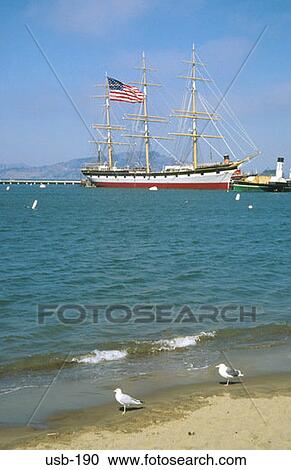 Sailing Ship showing American Flag San Francisco USA View Large Photo Image Stock Image - Sailing Ship showing American Flag San Francisco USA. Fotosearch