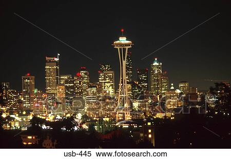 Stock Photography - Seattle at Night USA. Fotosearch