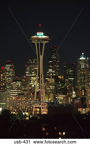 Stock Image - Seattle at Night Washington State USA. Fotosearch