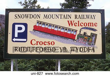 Snowdon Mountain Railway Sign at Llanberis Snowdonia National Park Wales UK View Large Photo Image Stock Photo - Snowdon Mountain Railway Sign at Llanberis Snowdonia National Park Wales UK. Fotosearch