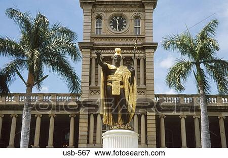 Stock Photo - Statue of King Kamehameha the Great I in front of the Judiciary Building Honolulu Oahu Hawaii USA. Fotosearch