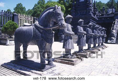 Stock Photo - Stone Horse and Soldiers Tomb of Khai Dinh Hue Vietnam. Fotosearch