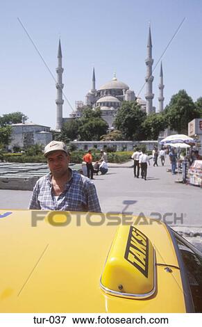 Taxi outside the Blue Mosque Istanbul Turkey View Large Photo Image Stock Photo - Taxi outside the Blue Mosque Istanbul Turkey. Fotosearch