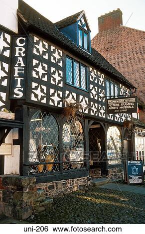 Stock Photograph - Timber Framed Picture Framing Shop Welshpool Wales. Fotosearch