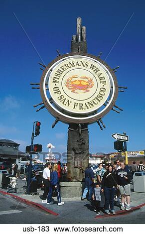 Tourists by Fisherman's Wharf Sign San Francisco USA View Large Photo Image Stock Image - Tourists by Fisherman's Wharf Sign San Francisco USA. Fotosearch