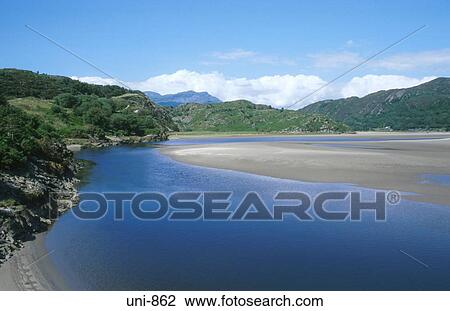 Stock Image - Traeth Beach Portmeirion Wales UK. Fotosearch