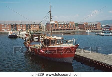 Trawler in Swansea Maritime Quarter Wales UK View Large Photo Image Stock Photo - Trawler in Swansea Maritime Quarter Wales UK. Fotosearch