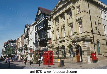 Typical English Town Street Chester UK View Large Photo Image Stock Photo - Typical English Town Street Chester UK. Fotosearch