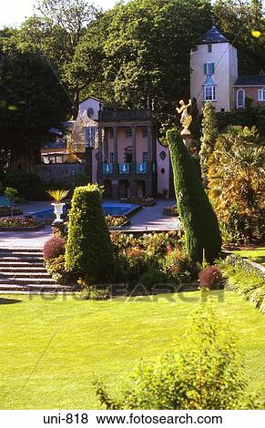 View across Gardens to Gloriette Portmeirion Wales UK View Large Photo Image Stock Photo - View across Gardens to Gloriette Portmeirion Wales UK. Fotosearch