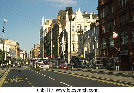 View along Street Leeds Yorkshire UK View Large Photo Image Stock Photo - View along Street Leeds Yorkshire UK. Fotosearch