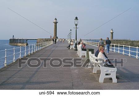 View Along Whitby Pier UK View Large Photo Image Picture - View Along Whitby Pier UK. Fotosearch