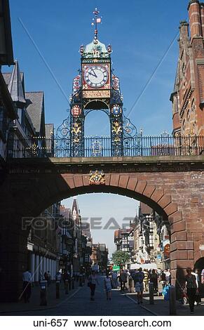 Stock Photo - View Down Eastgate Street Chester UK. Fotosearch