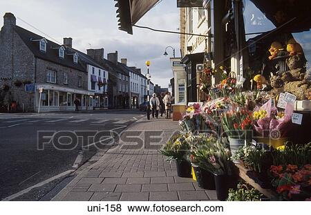 Stock Photo - View Down Small Town Street Cowbridge Wales. Fotosearch