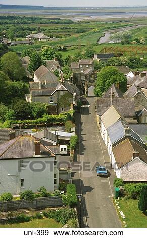 Stock Photo - View of Kidwelly Village From Castle UK. Fotosearch