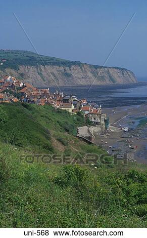 View of Robin Hoods Bay Villge and Cliffs UK View Large Photo Image Stock Photo - View of Robin Hoods Bay Villge and Cliffs UK. Fotosearch