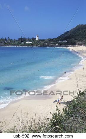 Stock Image - View of Waimea Bay Beach Oahu Hawaii USA. Fotosearch
