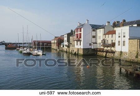 Stock Photo - View of Whitby Harbour UK. Fotosearch