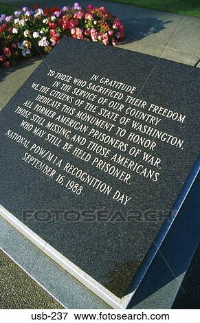 Stock Photo - War Memorial Plaque Olympia USA. Fotosearch