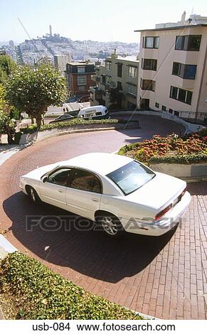 White Car on Lombard Street San Francisco USA View Large Photo Image Picture - White Car on Lombard Street San Francisco USA. Fotosearch
