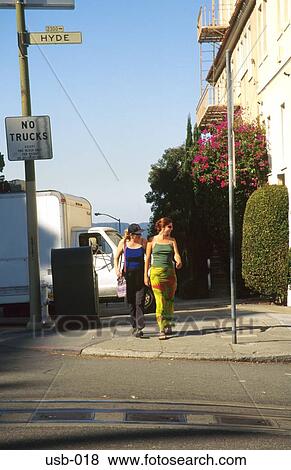 Young Women on Suburban Street San Francisco USA View Large Photo Image Stock Photo - Young Women on Suburban Street San Francisco USA. Fotosearch