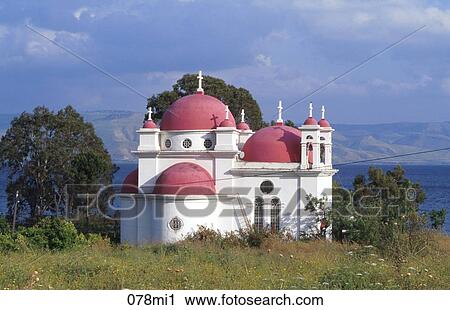 Stock Image - CHRISTIAN, CHURCH, Copernaum, DOME, East. Fotosearch