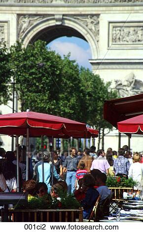 Stock Image - ARCH, Champs-Elysees, CAFE, ARC. Fotosearch