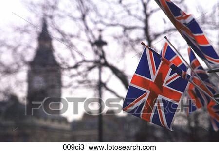 Stock Image - ENGLAND, FLAG, Flags, HOUSES. Fotosearch